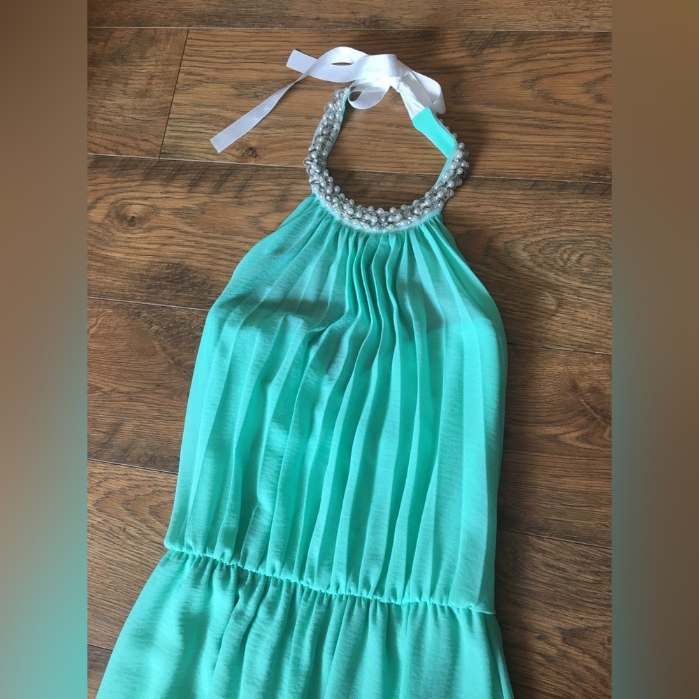 Aquamarine Backless Halter-Top Maxi-Dress